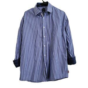 English Laundry Dress Shirt Mens Size 16 Flip Cuffs Blue White Striped Long Slee